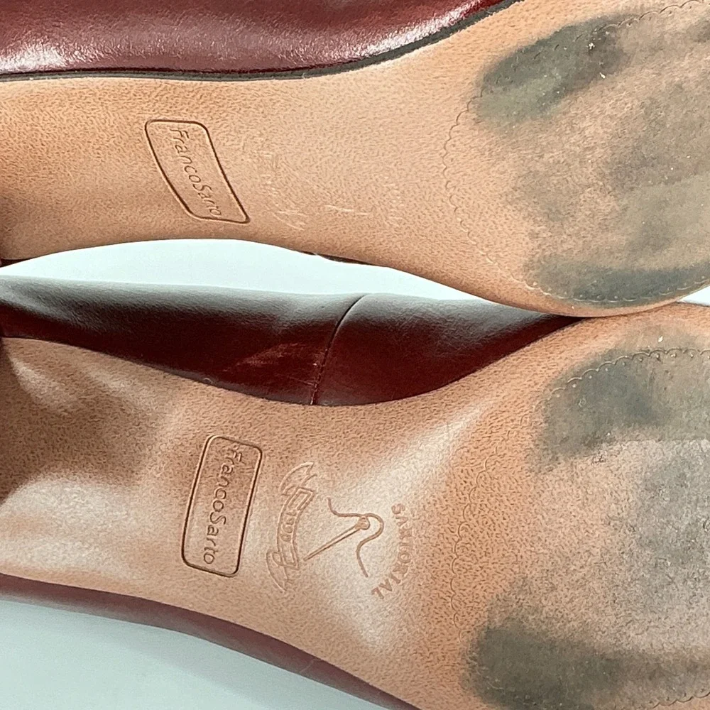 Franco Sarto Size 8 Burgundy Leather Pointed Toe Kitten Heel Pumps Astra